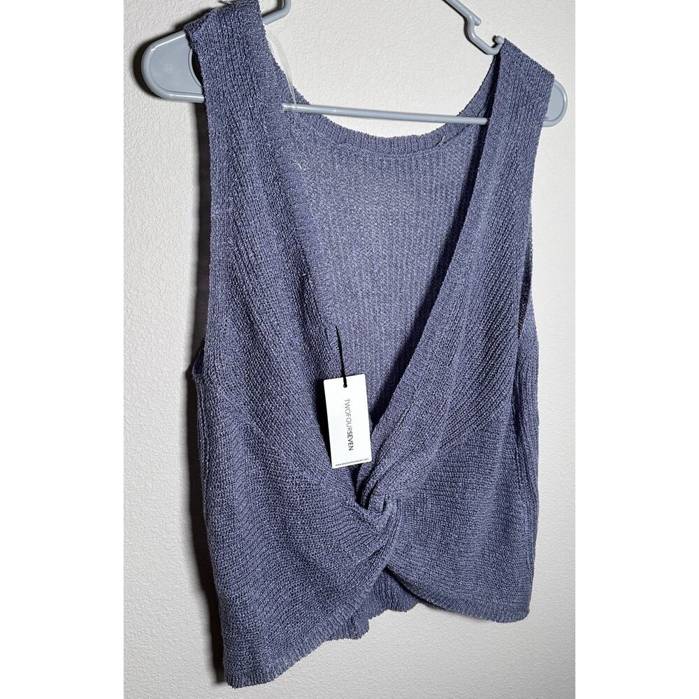 NWT Be Cool blue purple knit crochet womens tank top knot vest size medium large - Picture 4 of 6